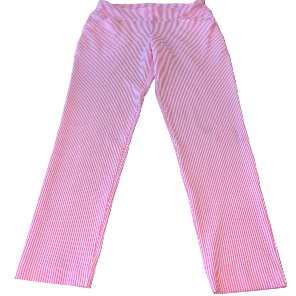 Resort Wear Lilly Pulitzer Luxletic Corso Pant Havana Pink Seersucker Striped 12 - Picture 1 of 10